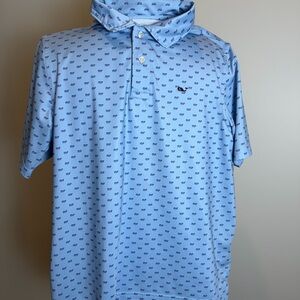 Vineyard Vines Light Blue Whale American Flag Print Polo